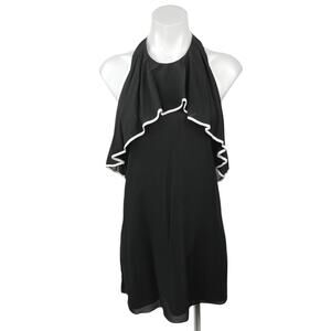 Alice + Olivia Gwenie Silk Black White Ruffle Halter Mini Shift Dress Size XS